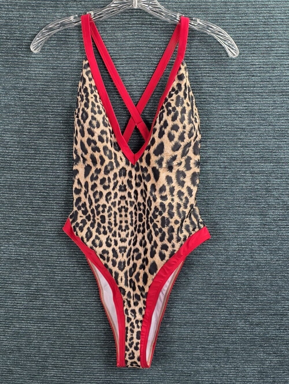 Leopard Print Color Block Sexy Onepiece Swimsuit NWOT - Picture 3 of 8